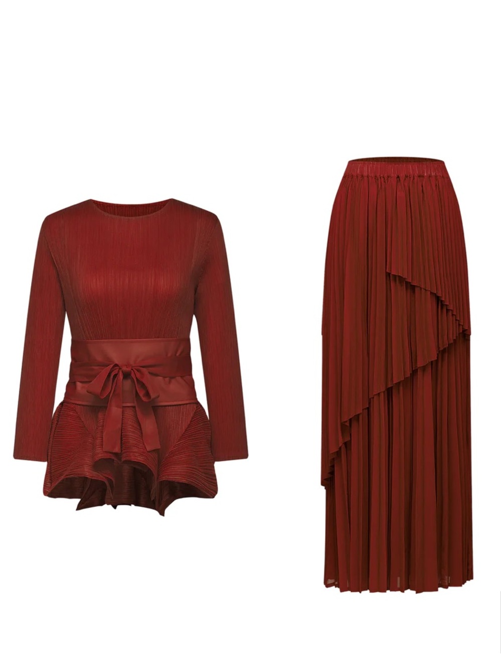 Miss Rosier Margaux Bow Tie Embellished Pleated Top & Skirt Matching Set Small